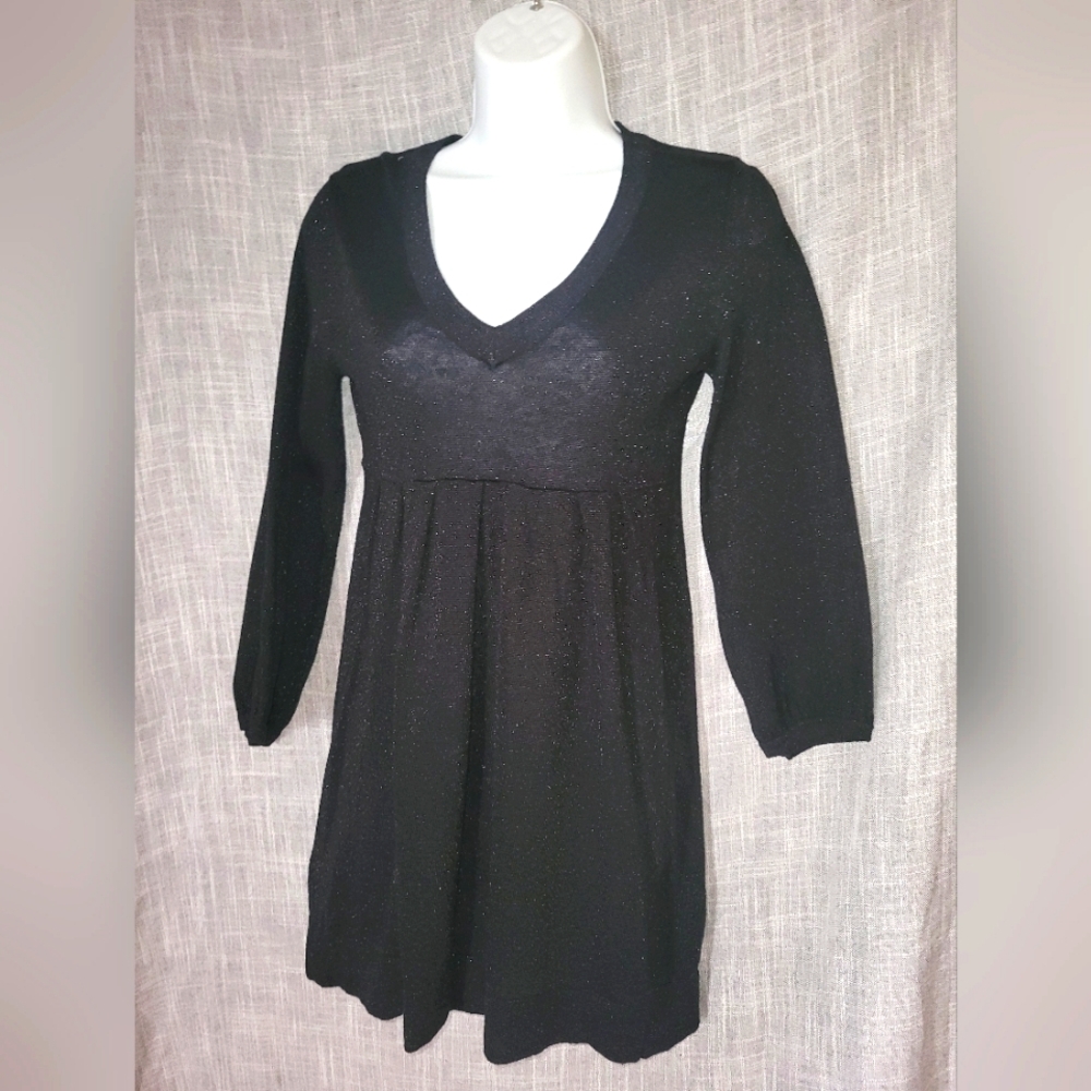 🌼3 for 30🌼CafeBrand sparkly Y2K Sweater Mini Dress Sz L v scoop neck